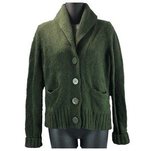 Vintage Fossil Women Sz M Wool Blend Bulky Long Sleeve Large Button Green Collar